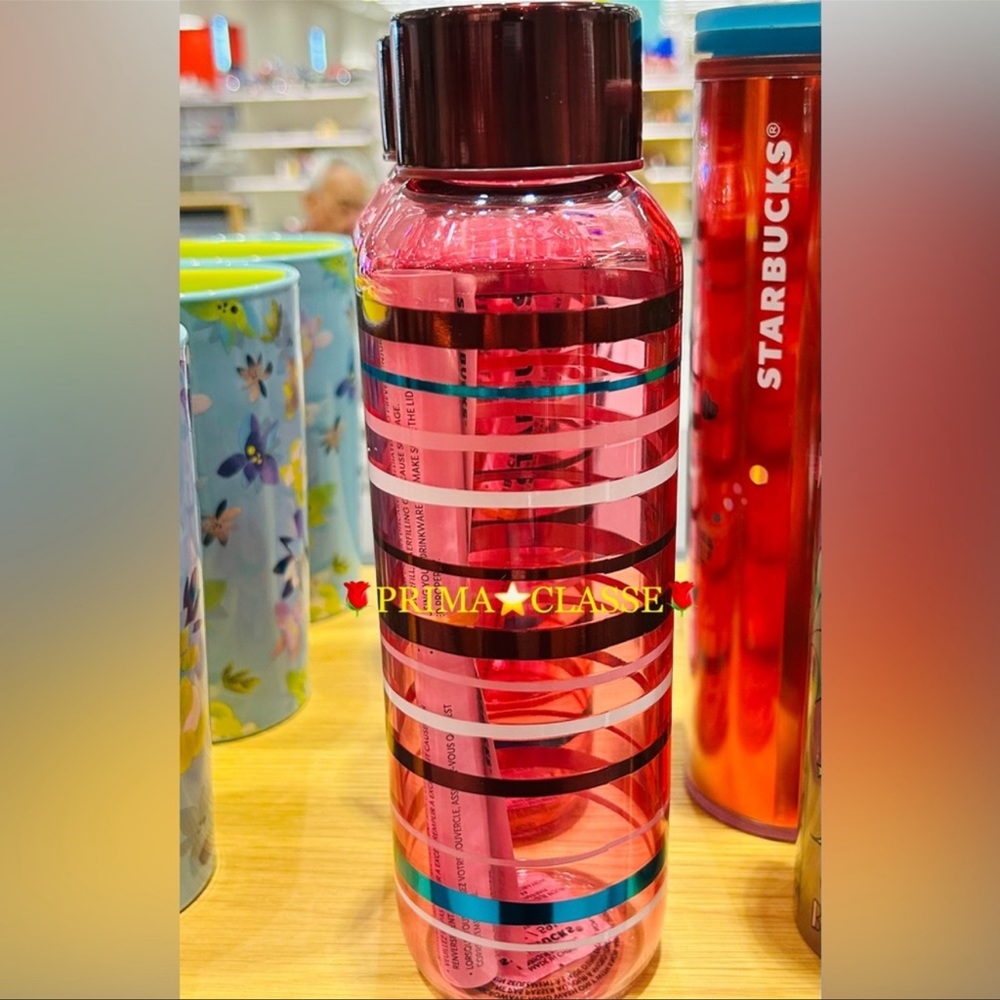 Starbucks 2023 Valentines Striped Taffy Glass Water Bottle